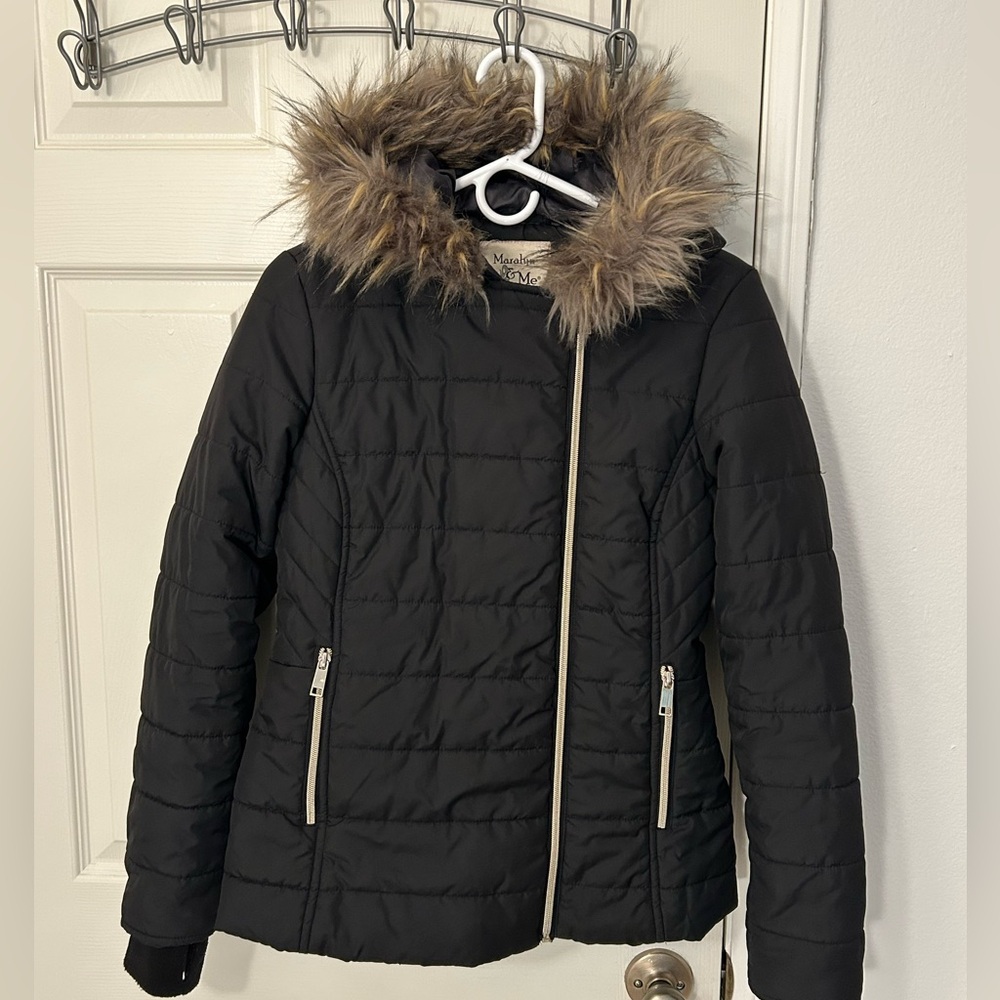 Maralyn & Me Black Puffer Jacket with Faux Fur Trim